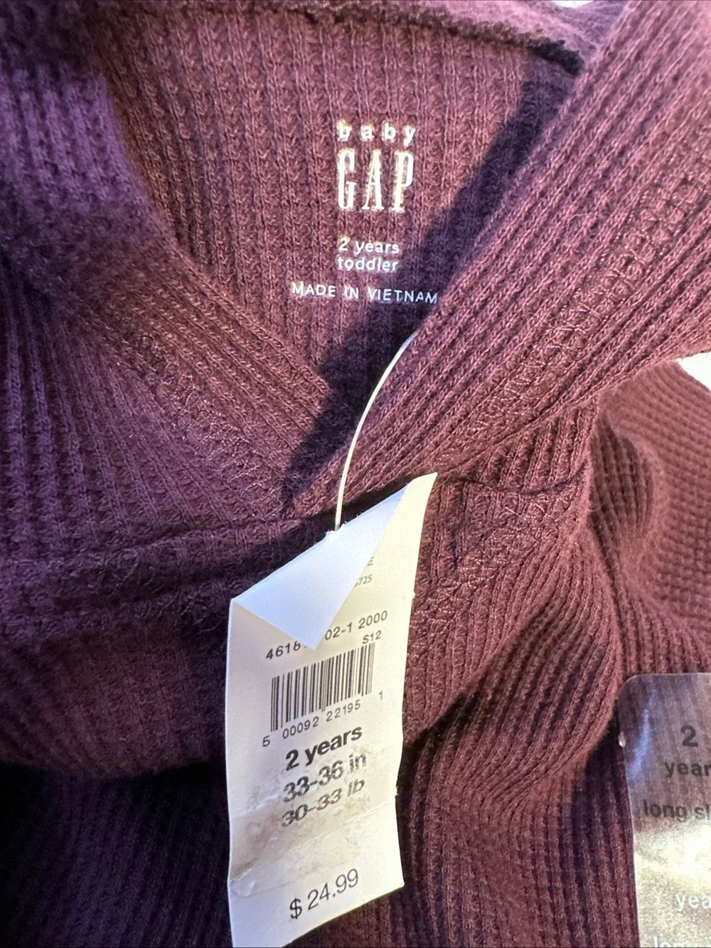 GAP Long Sleeve Hooded Waffle Knit Top - Mauve